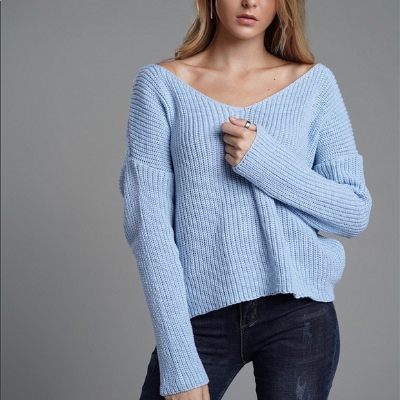 🆕Cross Twist Loose Sweater Blue - Picture 2 of 6